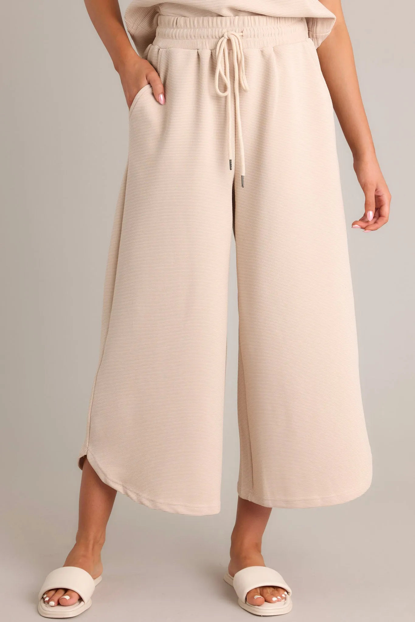 Sand Dune Tan Ribbed Wide Leg Pants