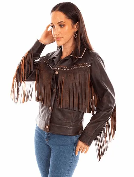 Scully Women's Brown Leather Fringe Jacket L1114