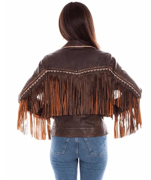 Scully Women's Brown Leather Fringe Jacket L1114