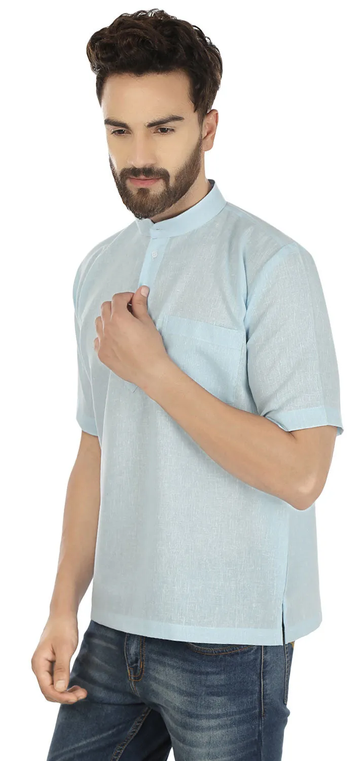 Short Sleeve Cotton Mens Kurta India Clothing (Sky Blue)