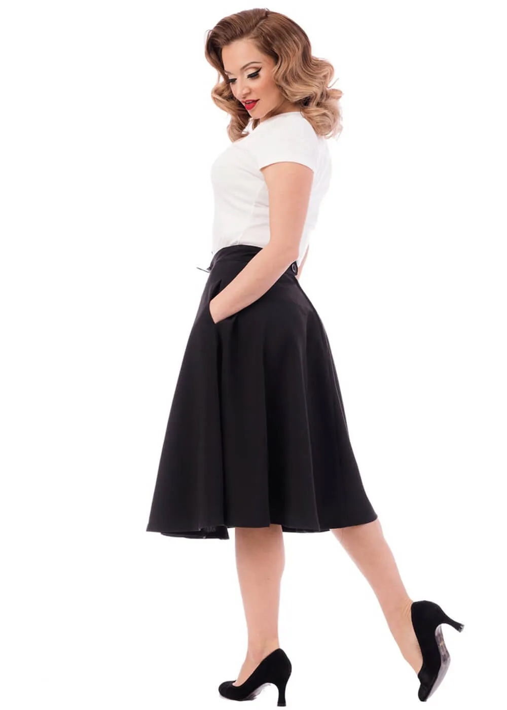 Steady Clothing High Waist Thrills 50's Swing Skirt Black