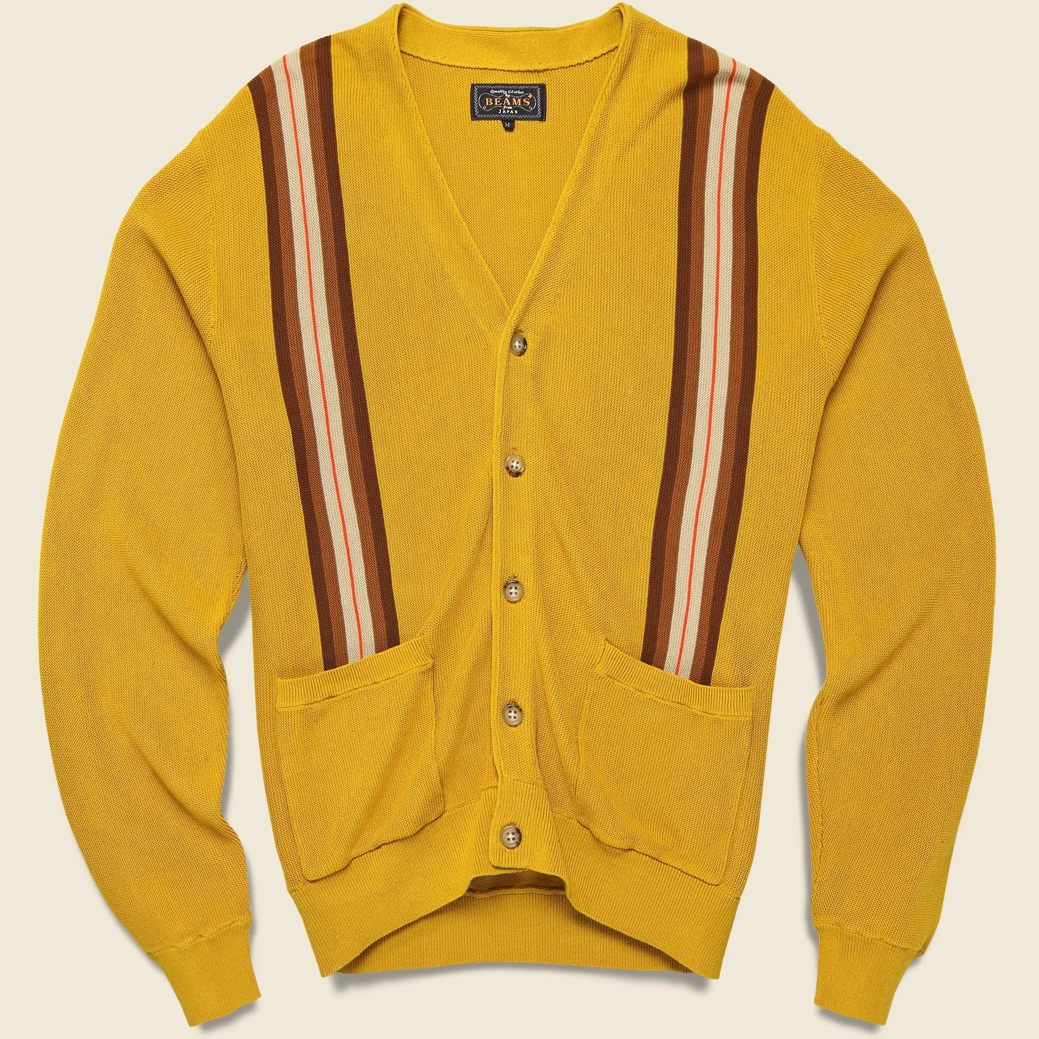 Striped Jacquard Cardigan - Mustard/Brown/Multi