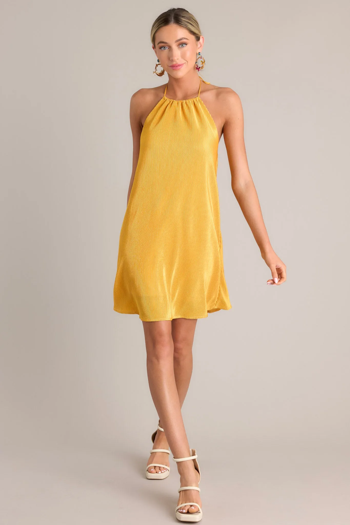 Sunbeam Splendor Goldenrod Ribbed Halter Mini Dress