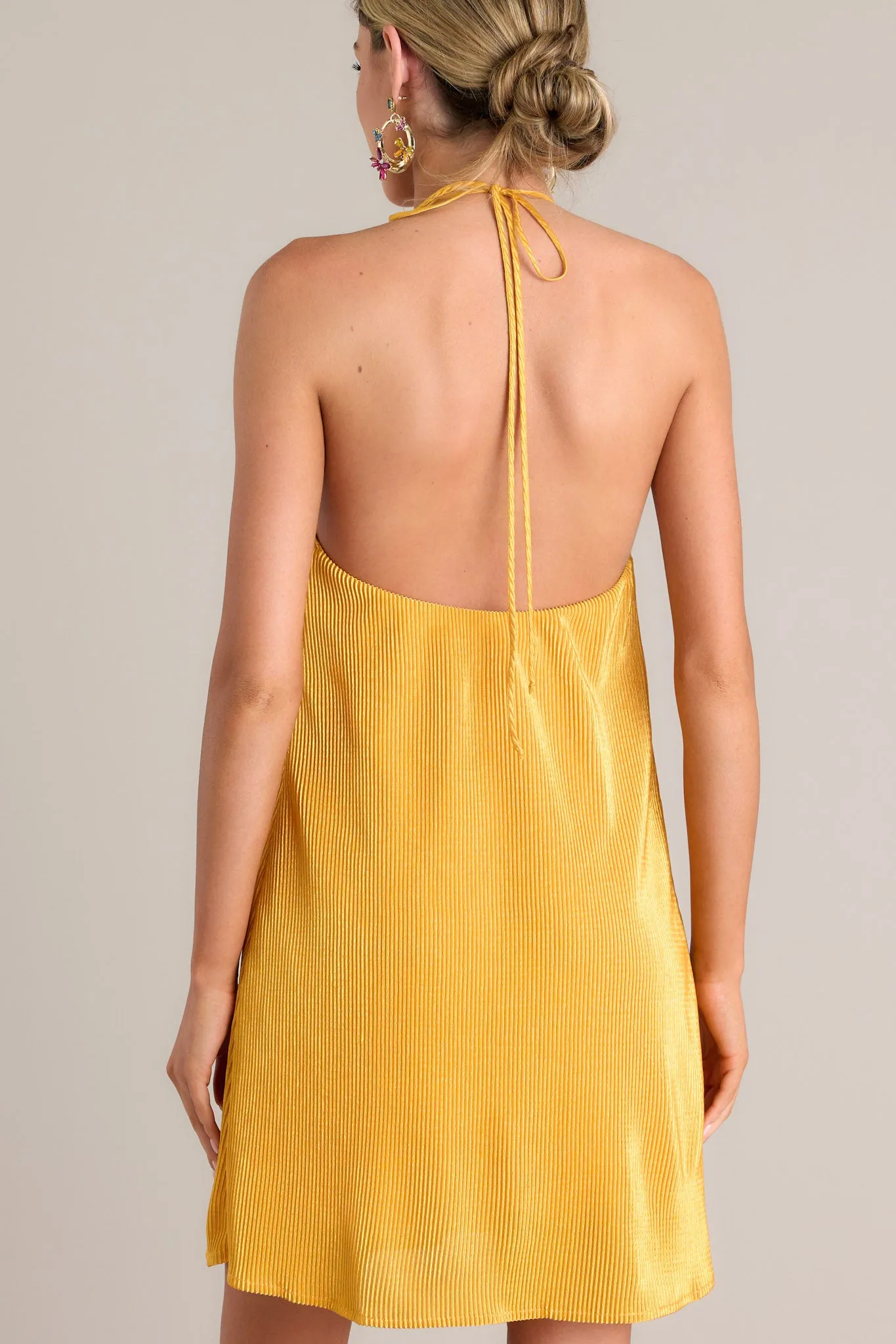 Sunbeam Splendor Goldenrod Ribbed Halter Mini Dress