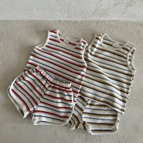 Toddler Lala Multi-Stripe Ribbed Tank Top and Shorts Set (1-6y) - 2 Colors