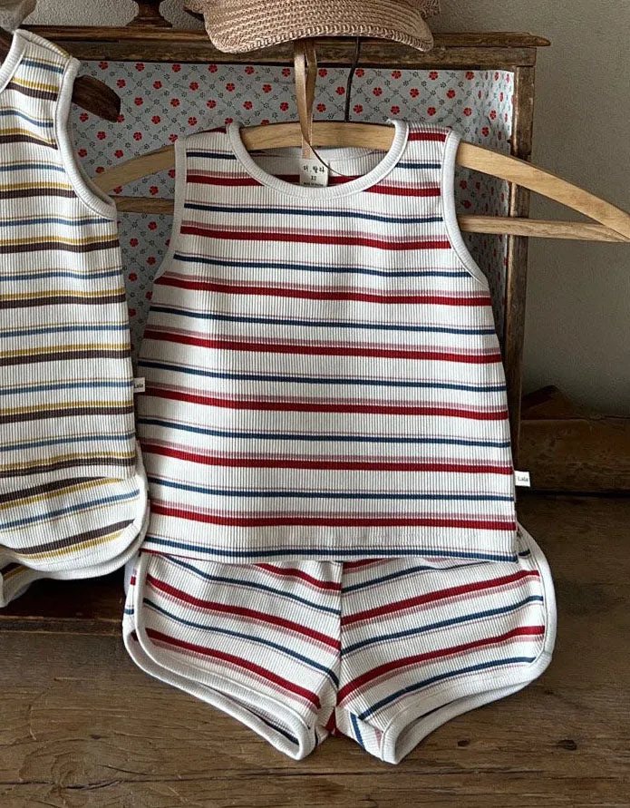 Toddler Lala Multi-Stripe Ribbed Tank Top and Shorts Set (1-6y) - 2 Colors