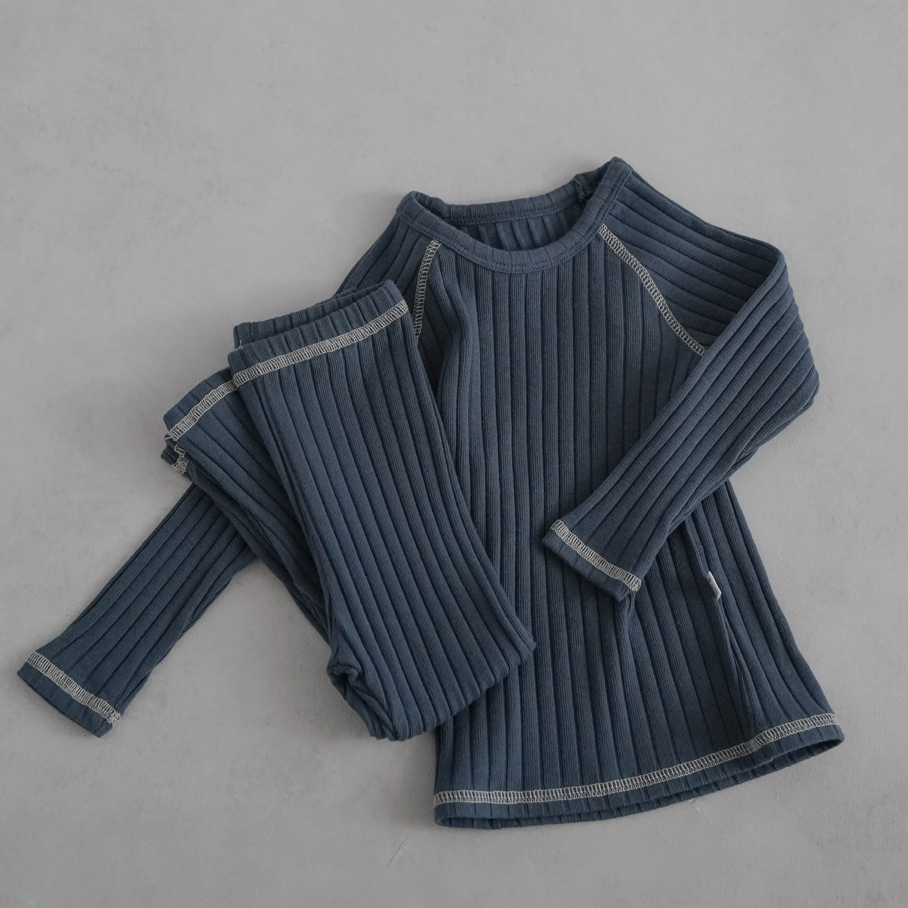 Toddler Stitch Detail Ribbed Top and Pants Set  (1-6y)- Blue