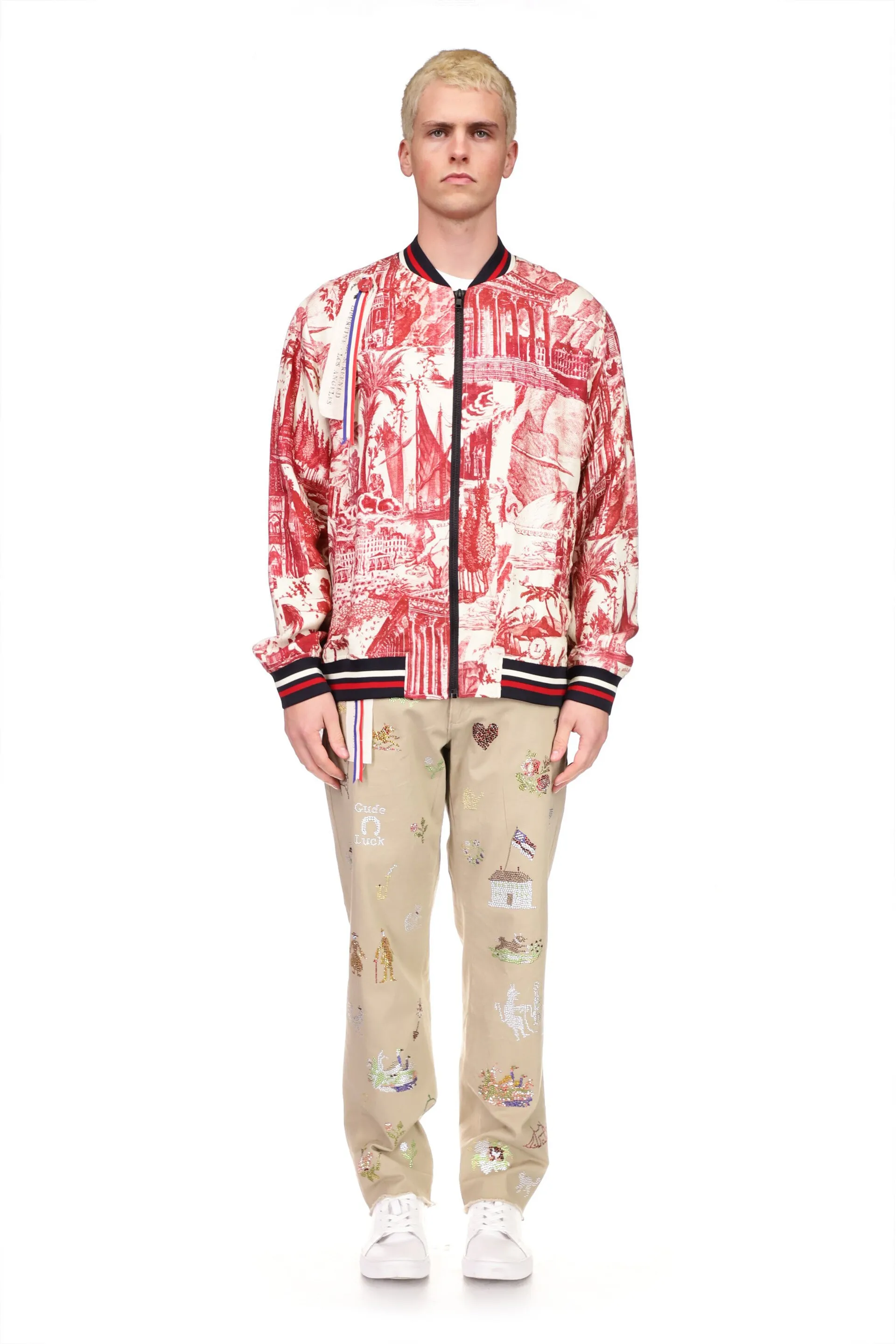 'Toile De Nantes' Bomber Jacket with Silk Screen Mélange