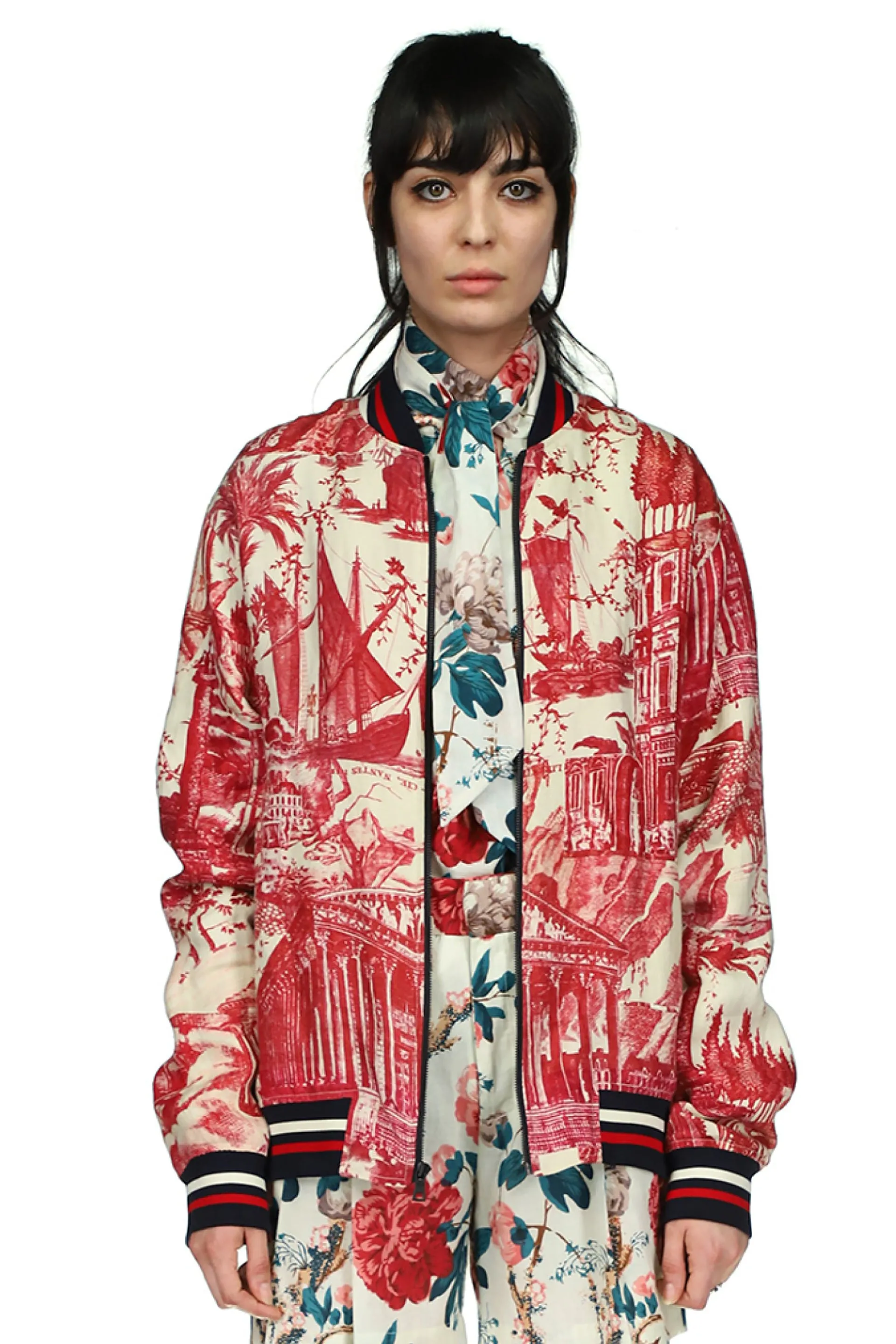 'Toile De Nantes' Bomber Jacket with Silk Screen Mélange