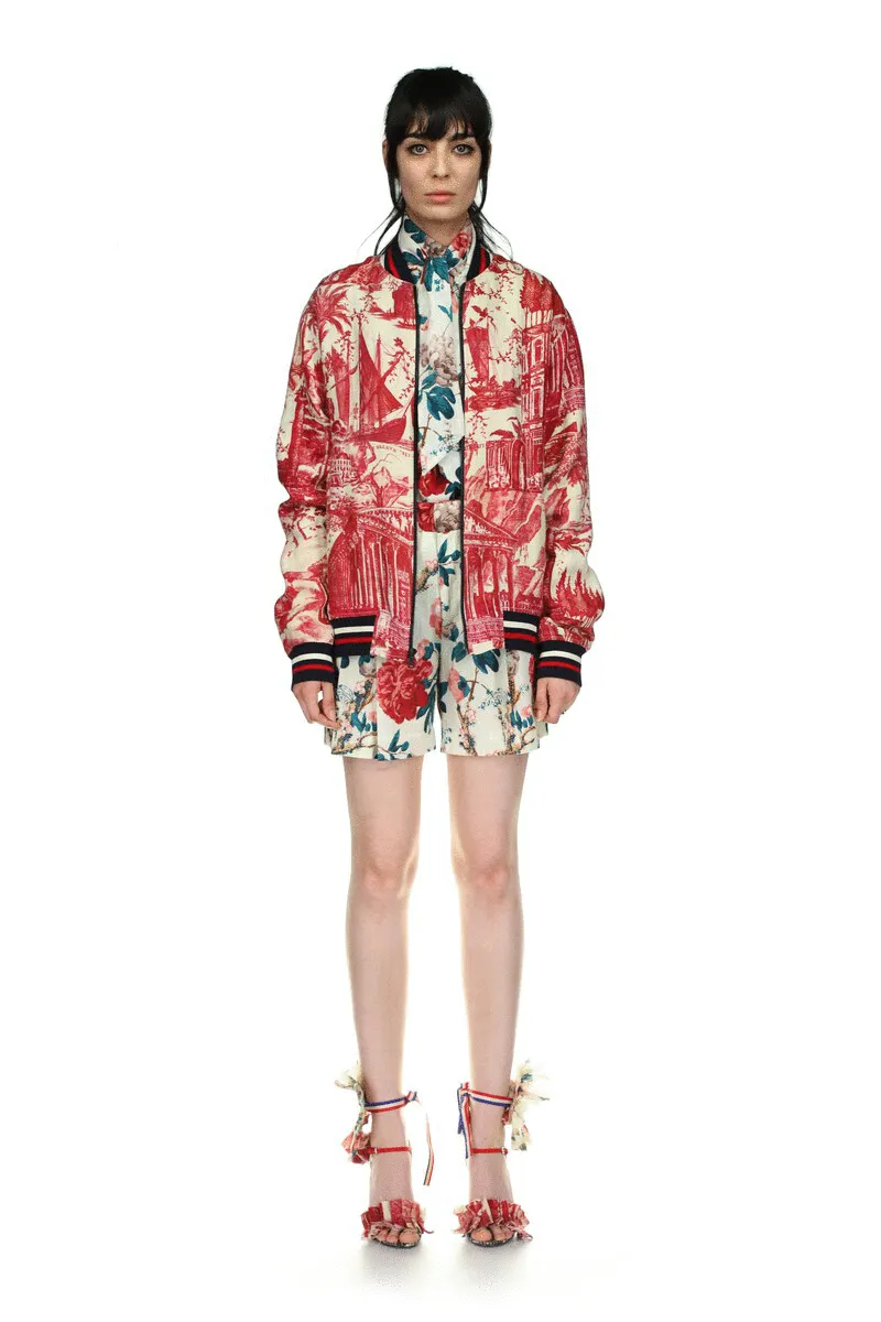 'Toile De Nantes' Bomber Jacket with Silk Screen Mélange