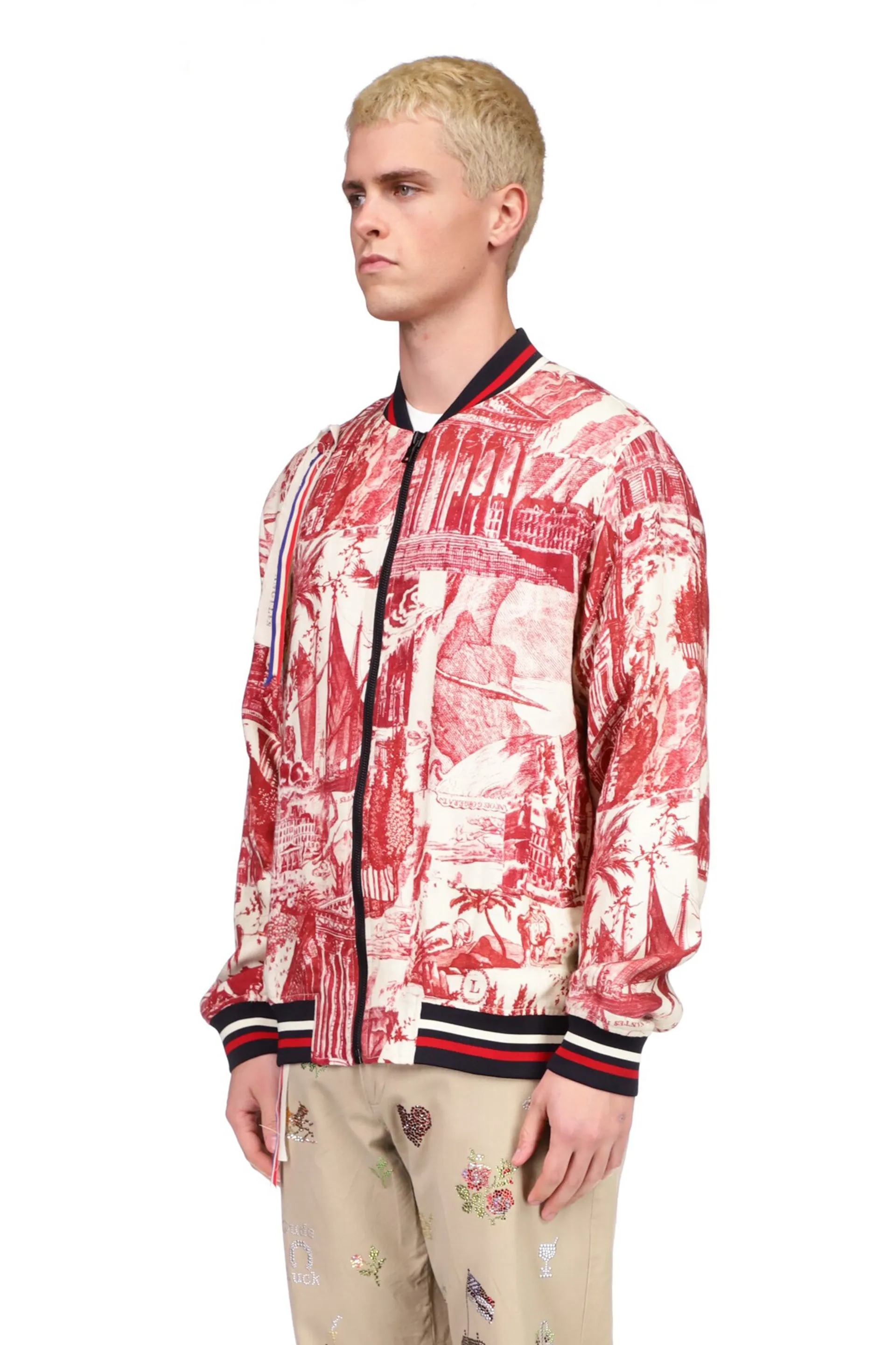 'Toile De Nantes' Bomber Jacket with Silk Screen Mélange