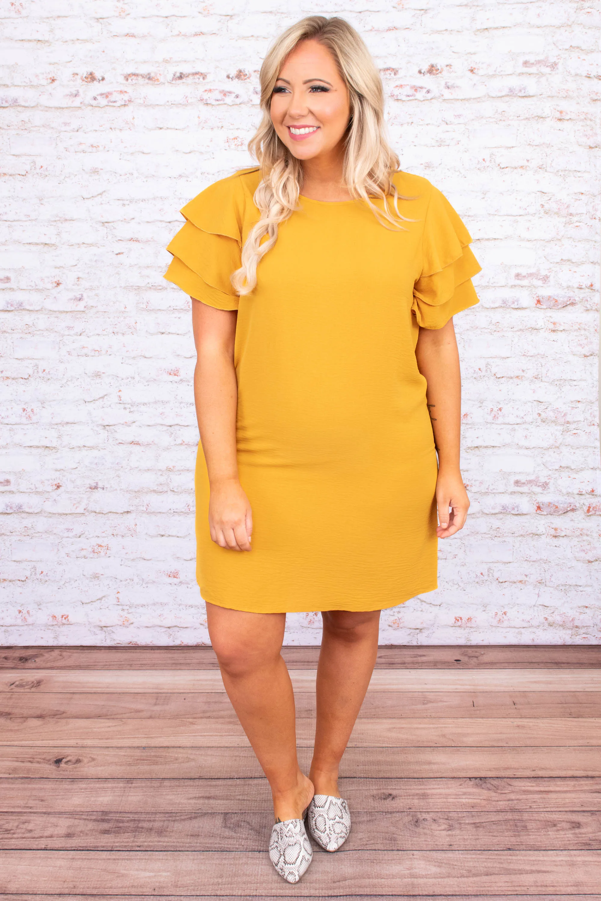 Up In The Clouds Dress, Mustard