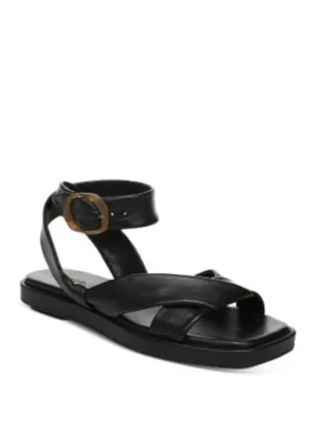 VINCE. Womens Black Twistted Straps Ankle Strap Reza Square Toe Buckle Leather Sandals Shoes M