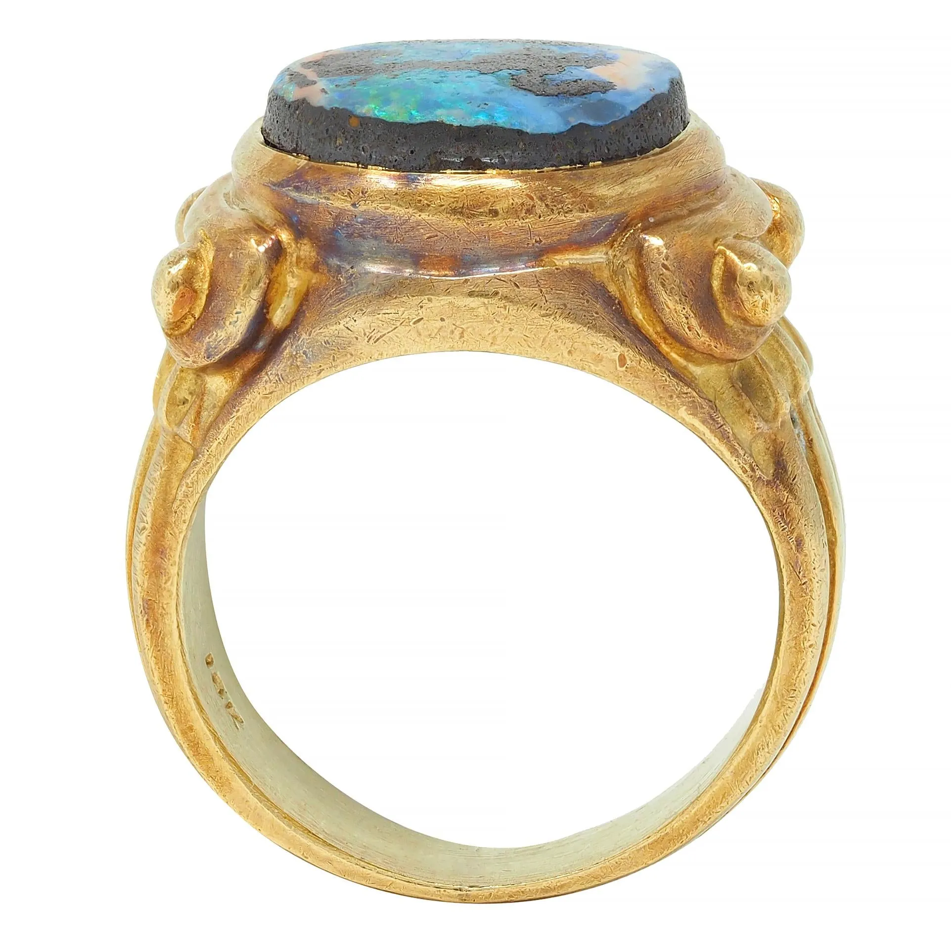 Vintage Boulder Opal 18 Karat Yellow Gold Neoclassical Greek Column Signet Ring