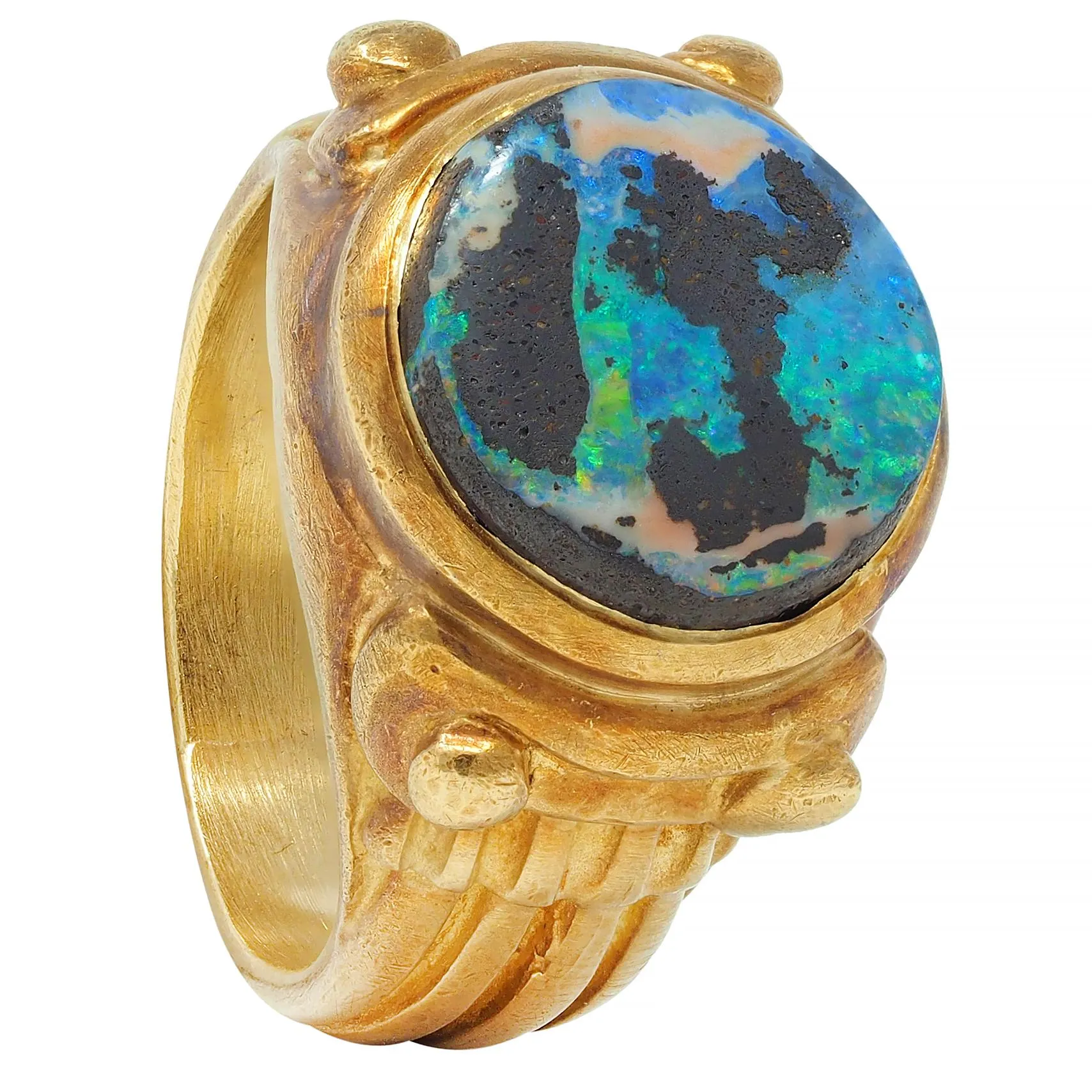 Vintage Boulder Opal 18 Karat Yellow Gold Neoclassical Greek Column Signet Ring