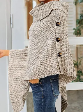 Women's Casual Knit Button Embellished Cloak Sweater