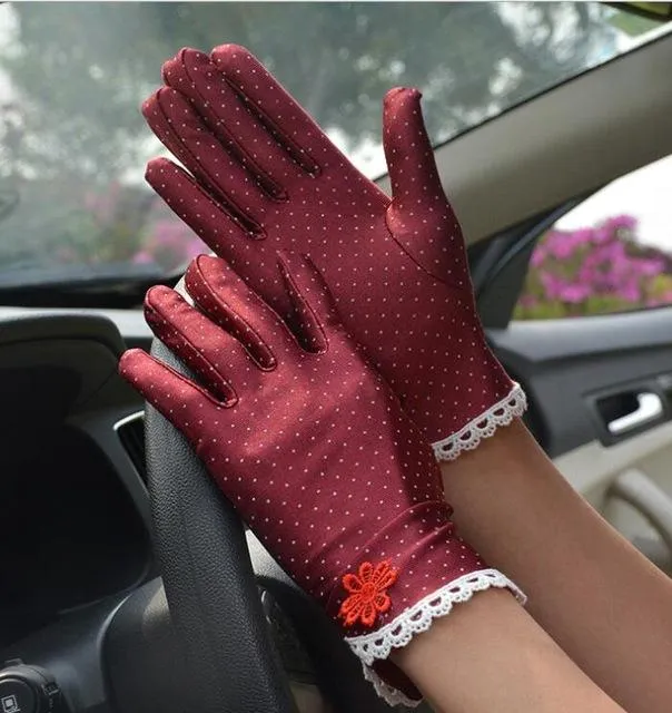 Women's Cotton Lace Patchwork Anti-skid Sun Protection Summer Driving Glove