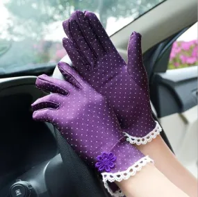 Women's Cotton Lace Patchwork Anti-skid Sun Protection Summer Driving Glove