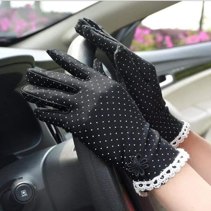 Women's Cotton Lace Patchwork Anti-skid Sun Protection Summer Driving Glove