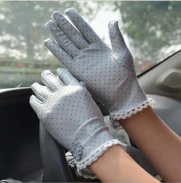 Women's Cotton Lace Patchwork Anti-skid Sun Protection Summer Driving Glove