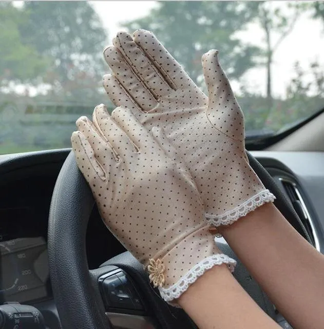 Women's Cotton Lace Patchwork Anti-skid Sun Protection Summer Driving Glove