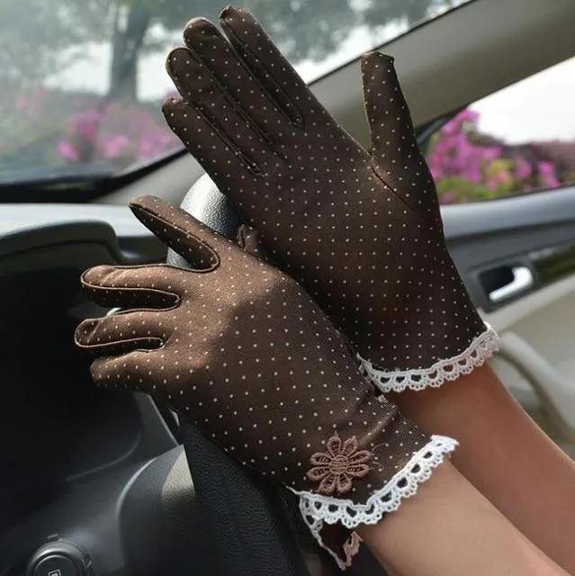 Women's Cotton Lace Patchwork Anti-skid Sun Protection Summer Driving Glove