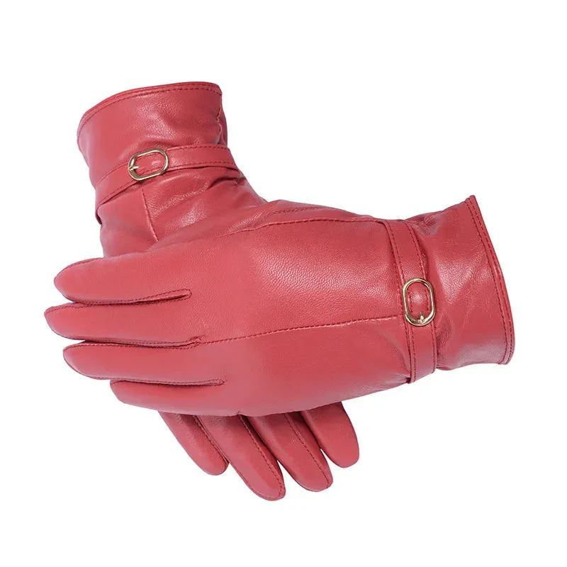 Women's Winter Warm Genuine Sheepskin Leather Solid Pattern Gloves