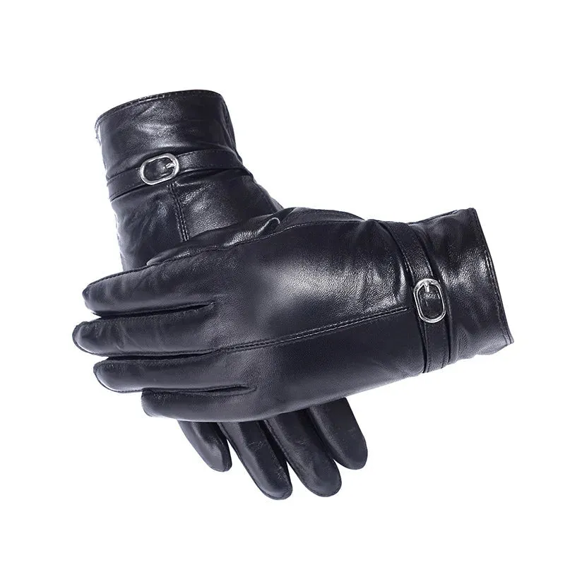 Women's Winter Warm Genuine Sheepskin Leather Solid Pattern Gloves