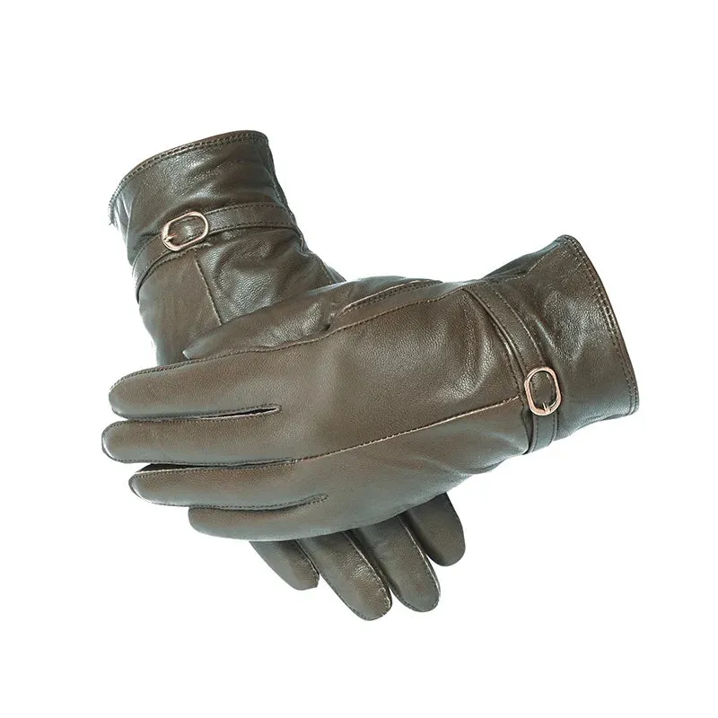 Women's Winter Warm Genuine Sheepskin Leather Solid Pattern Gloves