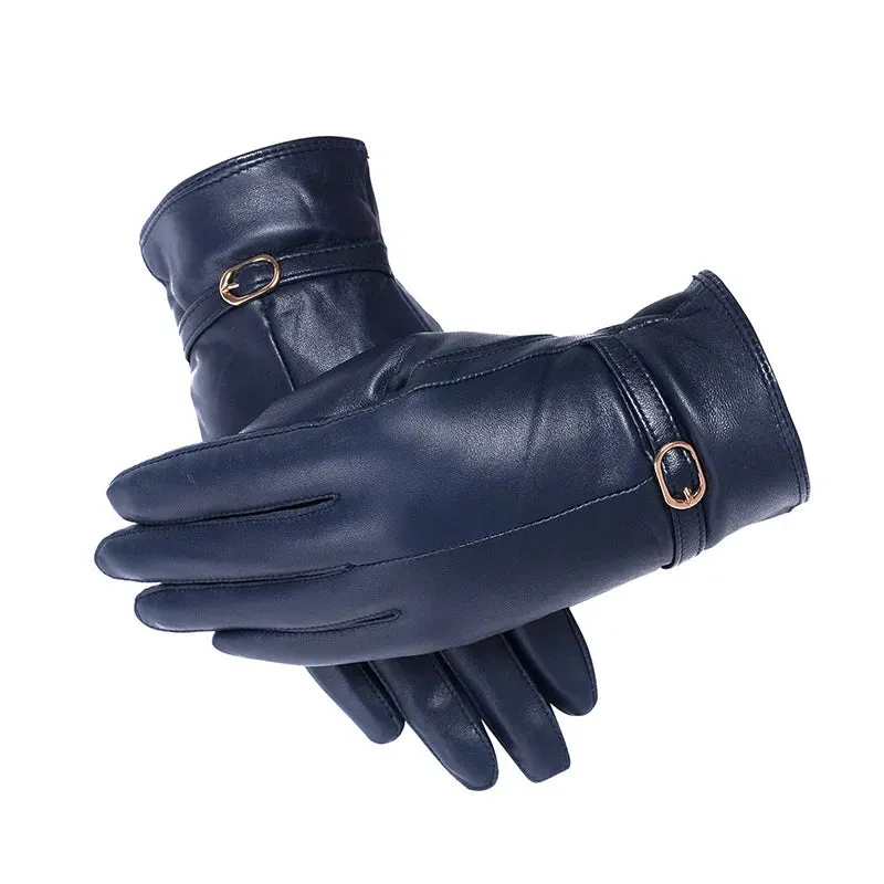 Women's Winter Warm Genuine Sheepskin Leather Solid Pattern Gloves