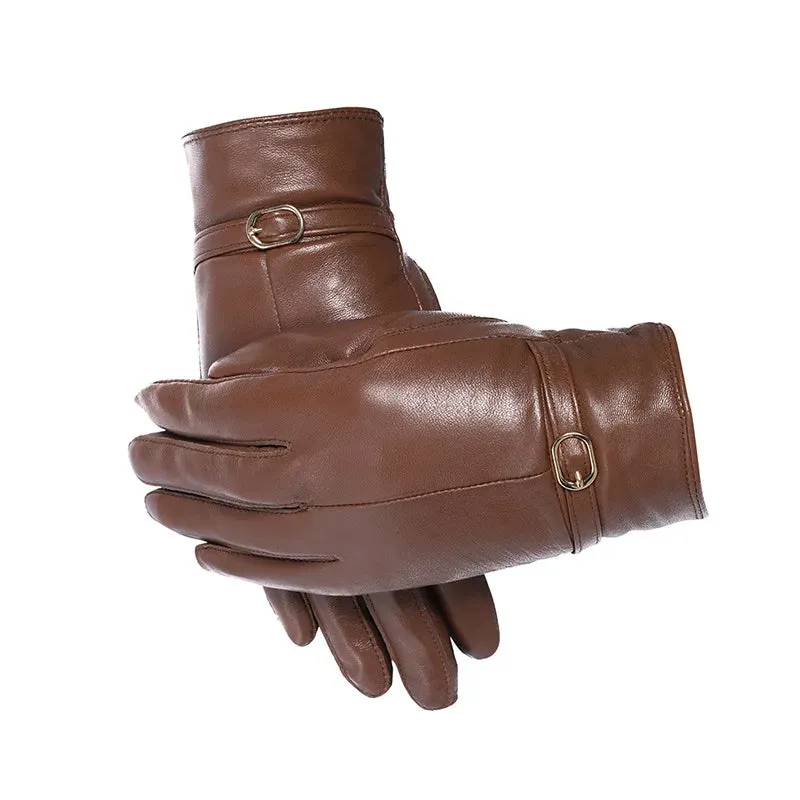 Women's Winter Warm Genuine Sheepskin Leather Solid Pattern Gloves