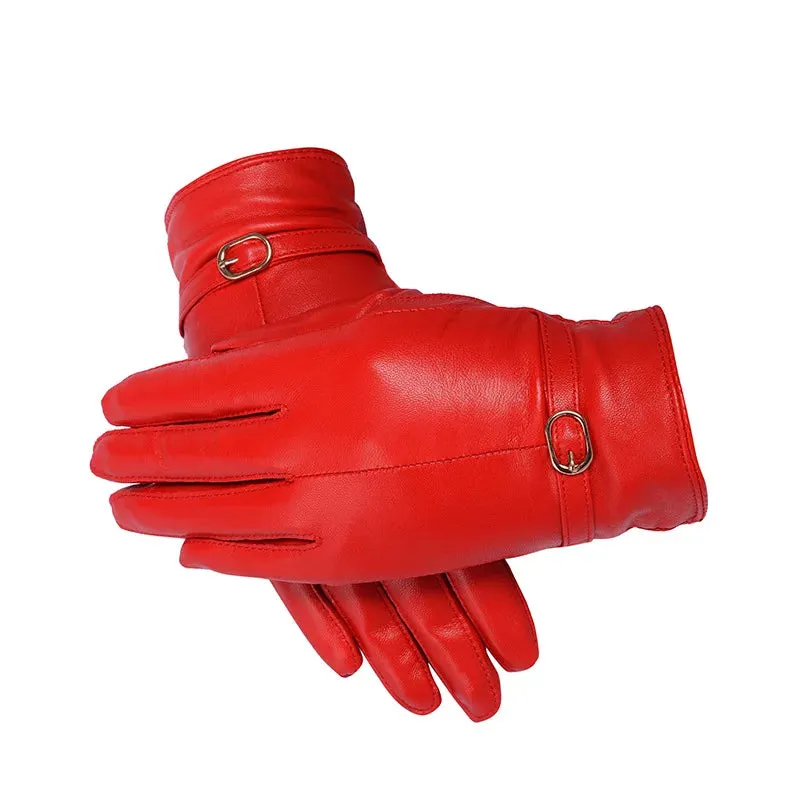 Women's Winter Warm Genuine Sheepskin Leather Solid Pattern Gloves