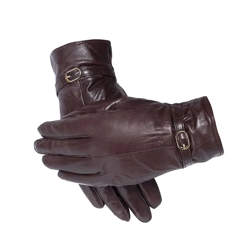 Women's Winter Warm Genuine Sheepskin Leather Solid Pattern Gloves