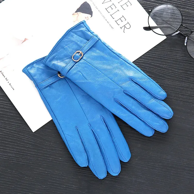 Women's Winter Warm Genuine Sheepskin Leather Solid Pattern Gloves