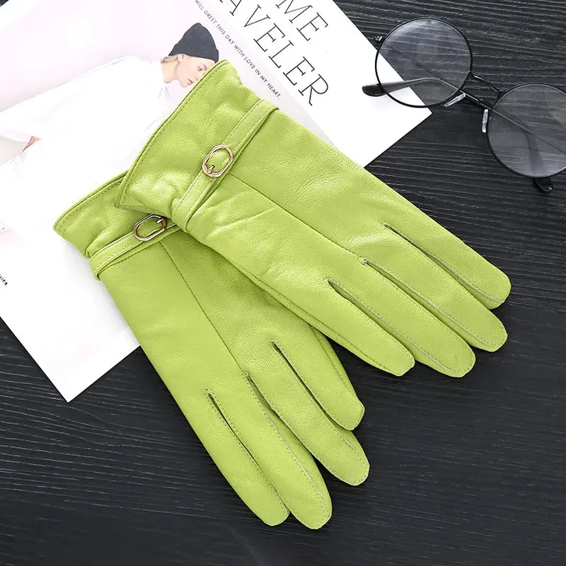 Women's Winter Warm Genuine Sheepskin Leather Solid Pattern Gloves