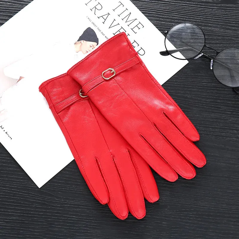 Women's Winter Warm Genuine Sheepskin Leather Solid Pattern Gloves