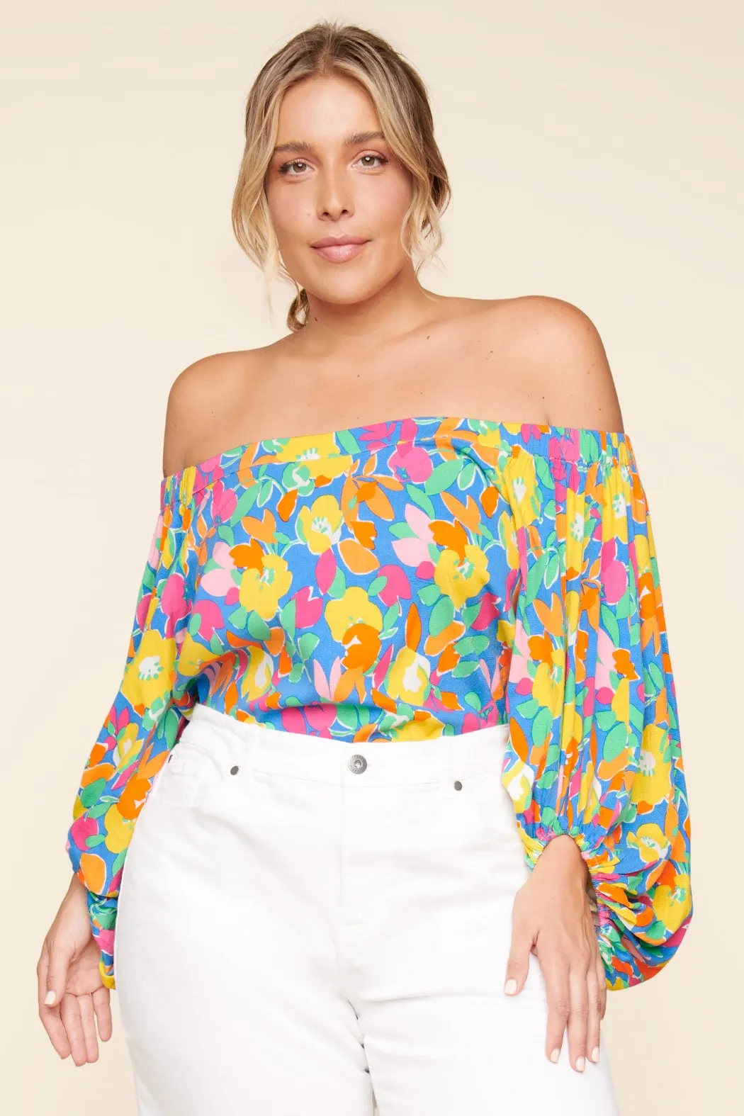 Yara Rainbow Floral Off the Shoulder Top Curve