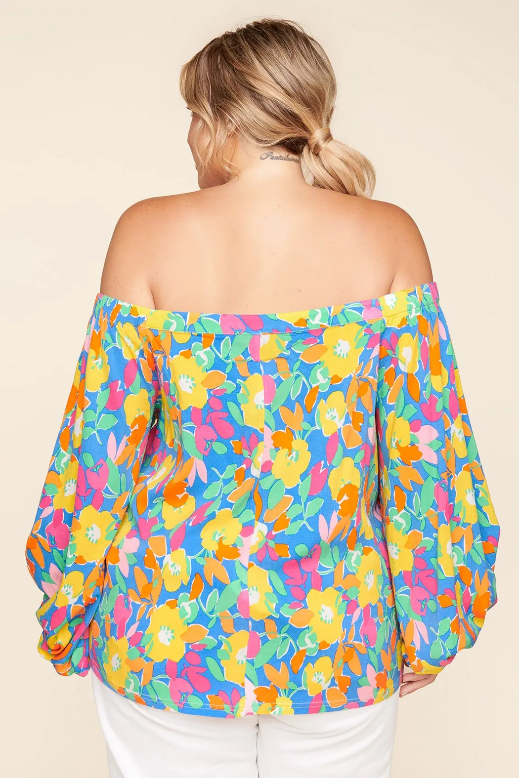 Yara Rainbow Floral Off the Shoulder Top Curve