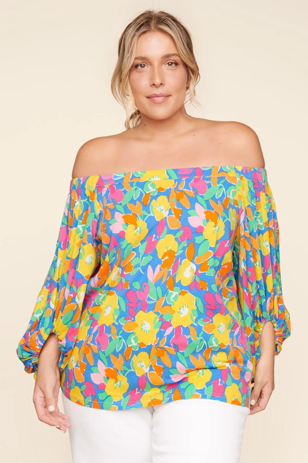 Yara Rainbow Floral Off the Shoulder Top Curve