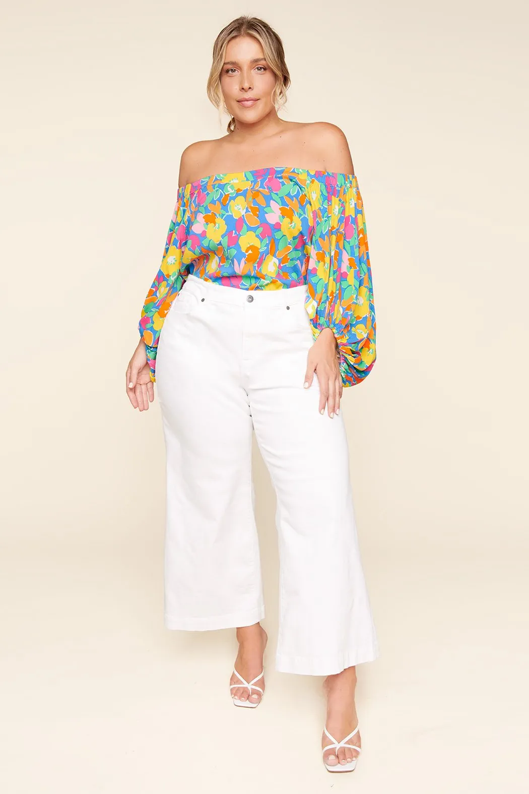 Yara Rainbow Floral Off the Shoulder Top Curve