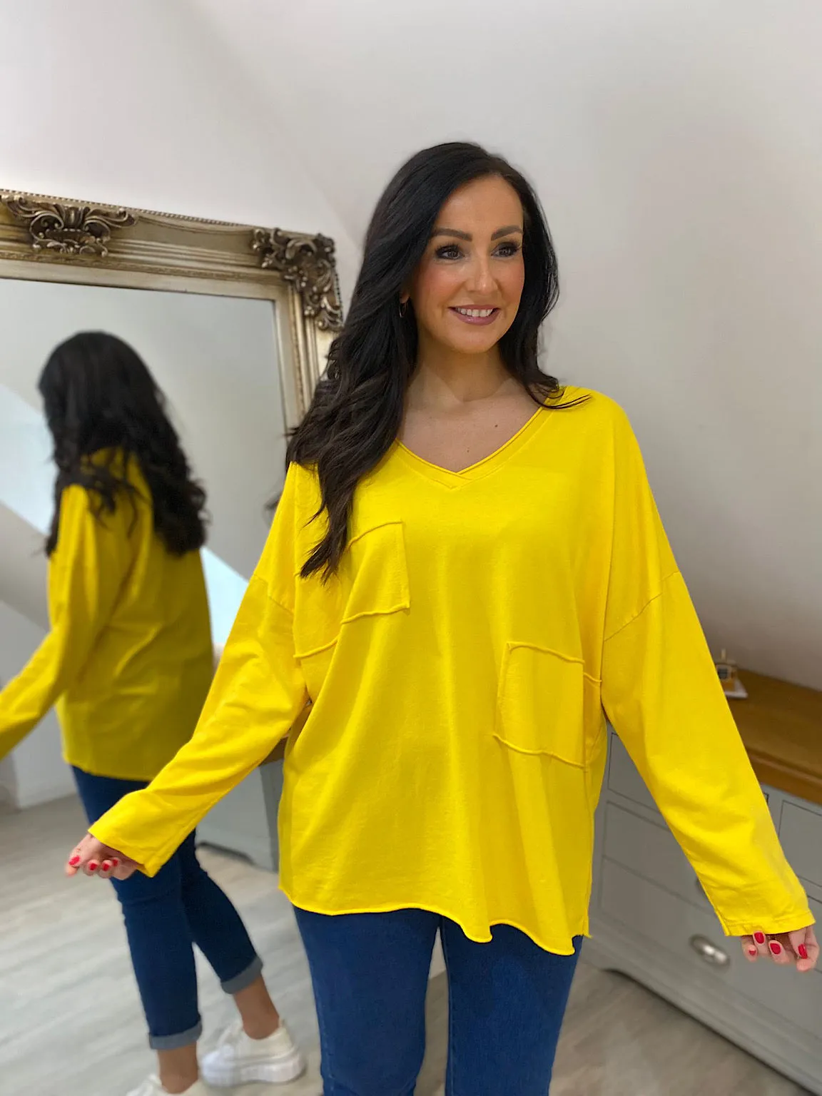 Yellow Long Sleeve Cross V Neck Top Tori